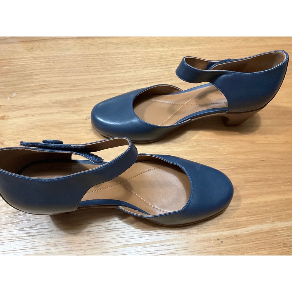 Easy Spirit Womens Navy Blue Leather Mary Jane D'Orsay Pumps Low Block Heel 8W